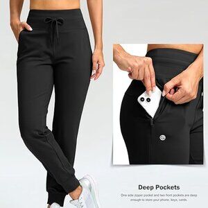 NEW - G Gradual Women's Fleece Lined Joggers W/High Waisted Zipper Pockets